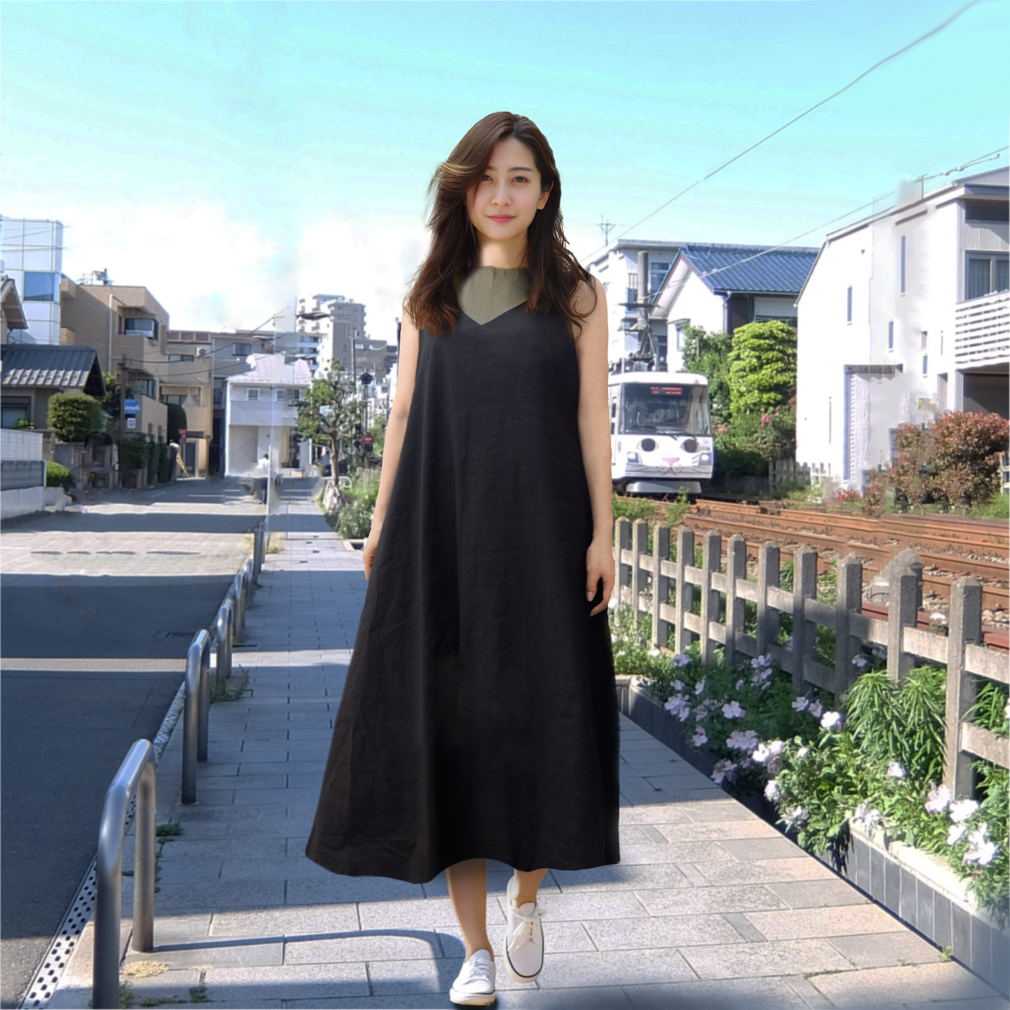 彈力/亞麻/成人吊帶背心連衣裙 AP08