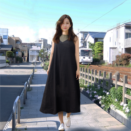 Linen Aライン ストラップドレス(Stretch Linen)