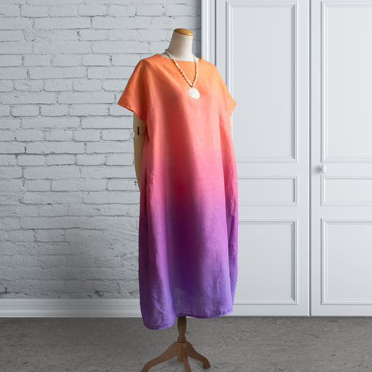 Atelier リネン フルグラデーション サンライズ サイドタック チュニックワンピース(フレンチスリーブ)