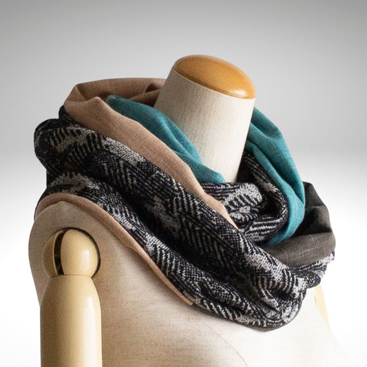 Jacquard Knit Snood Black Design & 3 Color Peacock Brown Beige SD05