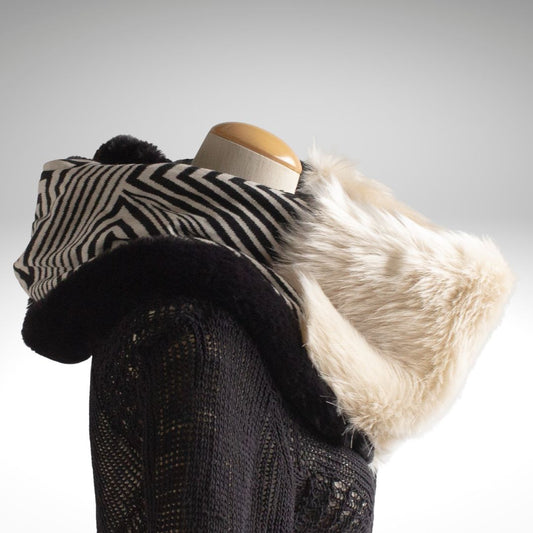 White & Black Faux Fur Four-Colour Reversible Snood