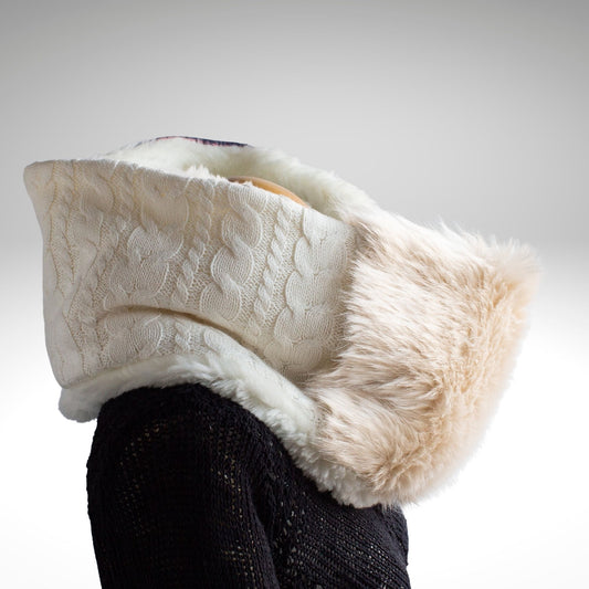 White Faux Fur & White Aran Knit Snood