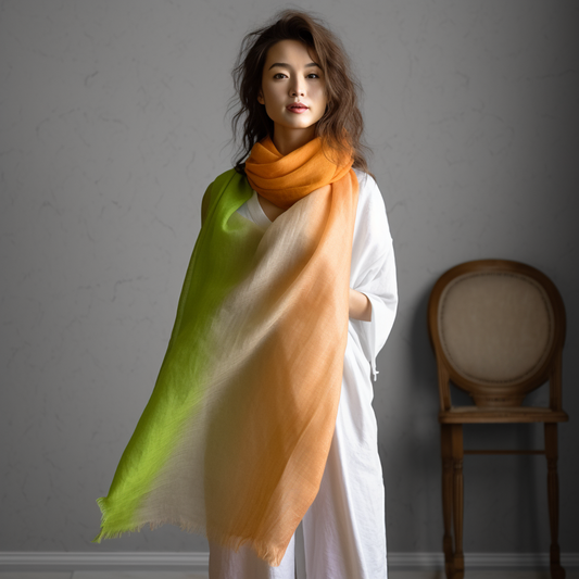 手捲亞麻 Yoryu Gradation・Parakeet・Large Scarf Omi Chijimi 手染長圍巾 SG02