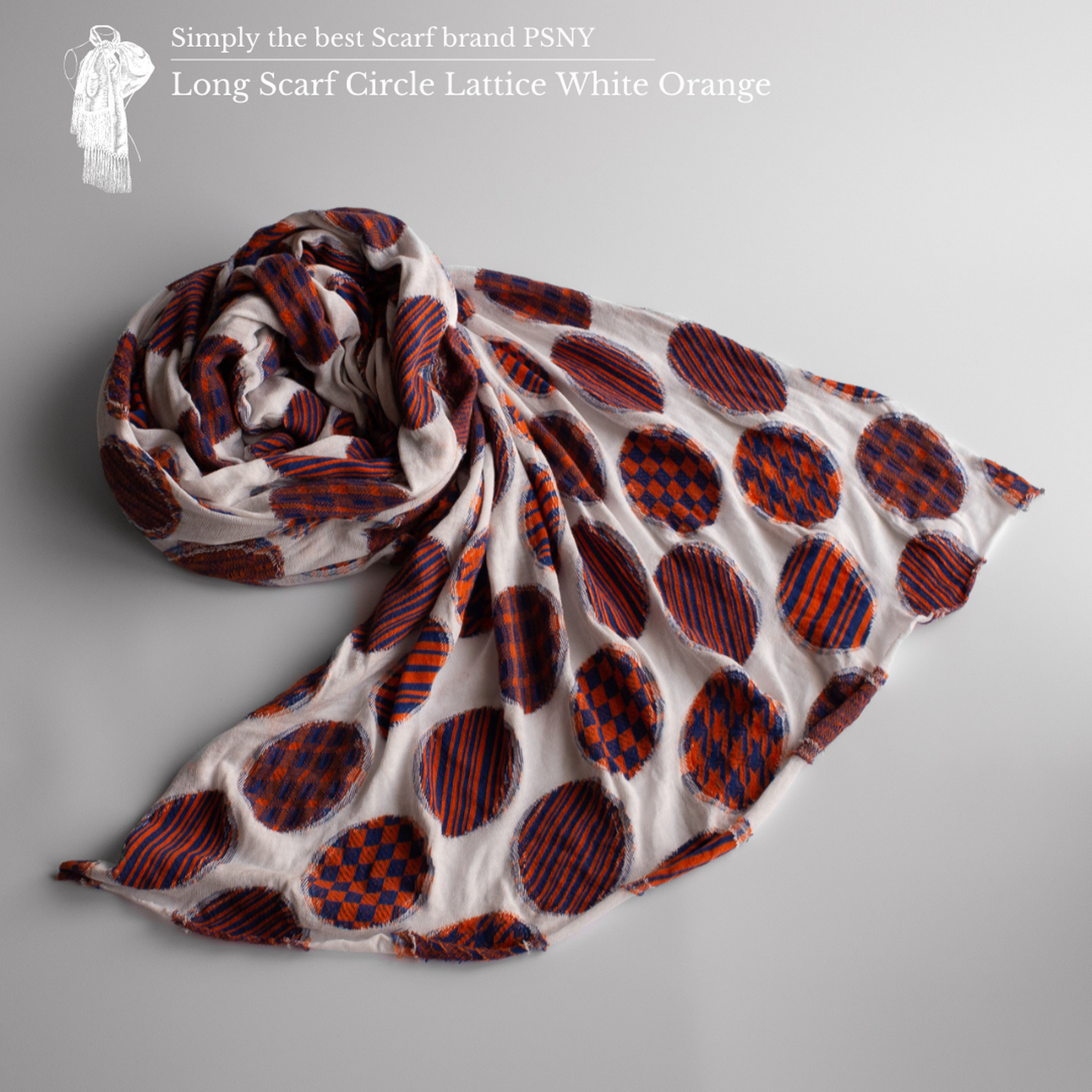 Cotton Circle Lattice White Orange Long Stole Very Soft Touch Made in Japan Fluffy SV02
