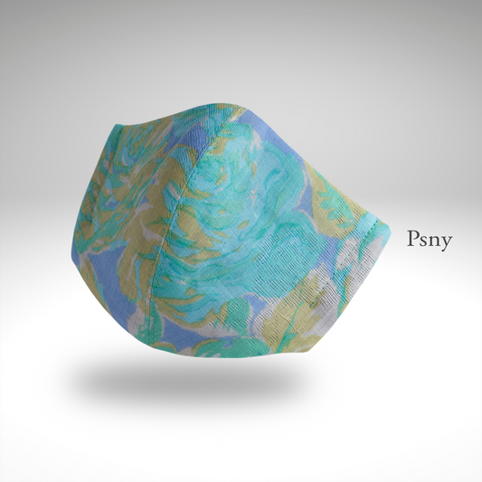 PSNY 提花亞麻植物藍色 3D 成人口罩,帶無紡布濾芯 JL10