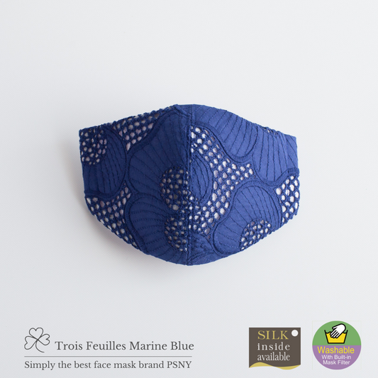 PSNY Troisfeuille純棉鏤空蕾絲海藍面膜無紡布濾鏡附送藍色深藍夏季唯美精緻花粉黃沙雅緻亞麻成人面膜TF04