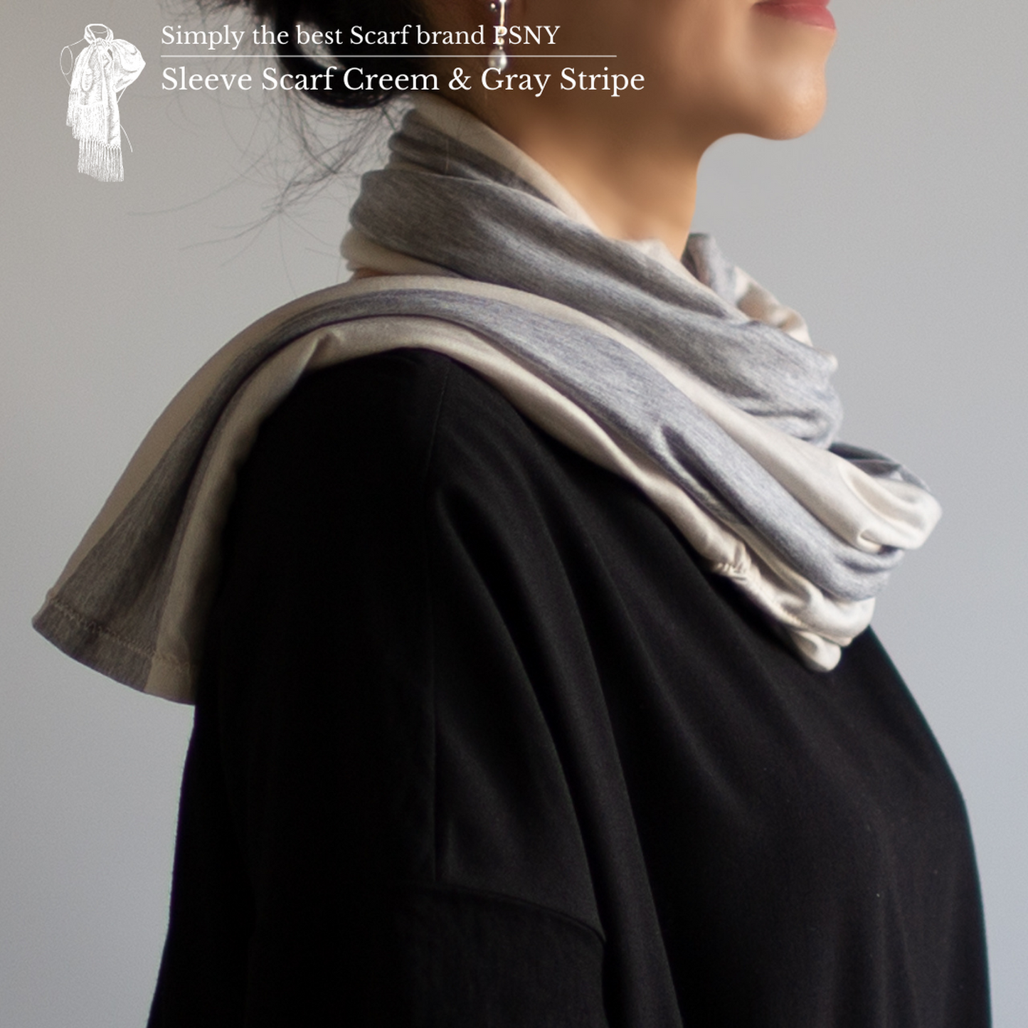 Sleeve Stole Cream & Grey Stripes Soft & Soft 材料肩帶袖斗篷 SS01