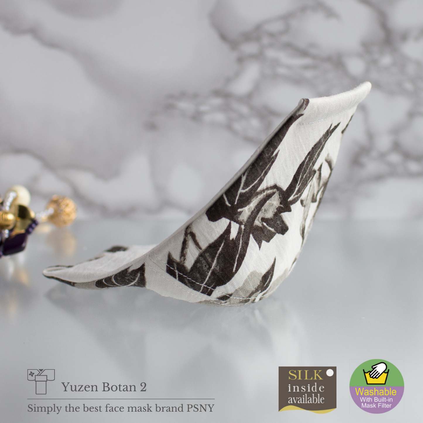 PSNY Yuzen/Button 2/Peony/Linen/Mask Omi Chijimi 麻 無紡布過濾器 手揉麻 Yoryu 皮膚表面/絲綢可選 面膜 自然美 美麗的日本服裝 日本服裝 奢華原始材料 -YR09