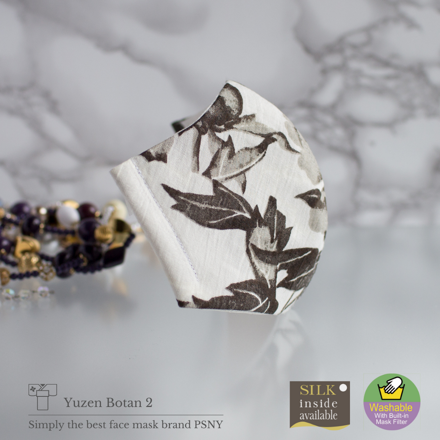 PSNY Yuzen/Button 2/Peony/Linen/Mask Omi Chijimi 麻 無紡布過濾器 手揉麻 Yoryu 皮膚表面/絲綢可選 面膜 自然美 美麗的日本服裝 日本服裝 奢華原始材料 -YR09