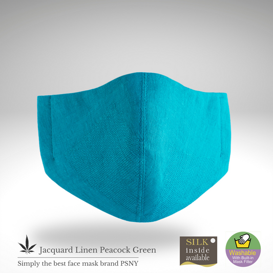 PSNY 提花亞麻/孔雀綠 3D 成人口罩帶無紡布濾芯 JL12