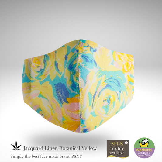 PSNY 提花亞麻植物黃色 3D 成人口罩帶無紡布濾芯 JL11