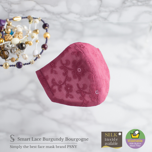 PSNY Smart Burgundy勃艮第紅色蕾絲麵膜帶無紡布濾鏡優雅靚麗禮儀場合時尚時尚成人成人美容面膜3D面膜LS02
