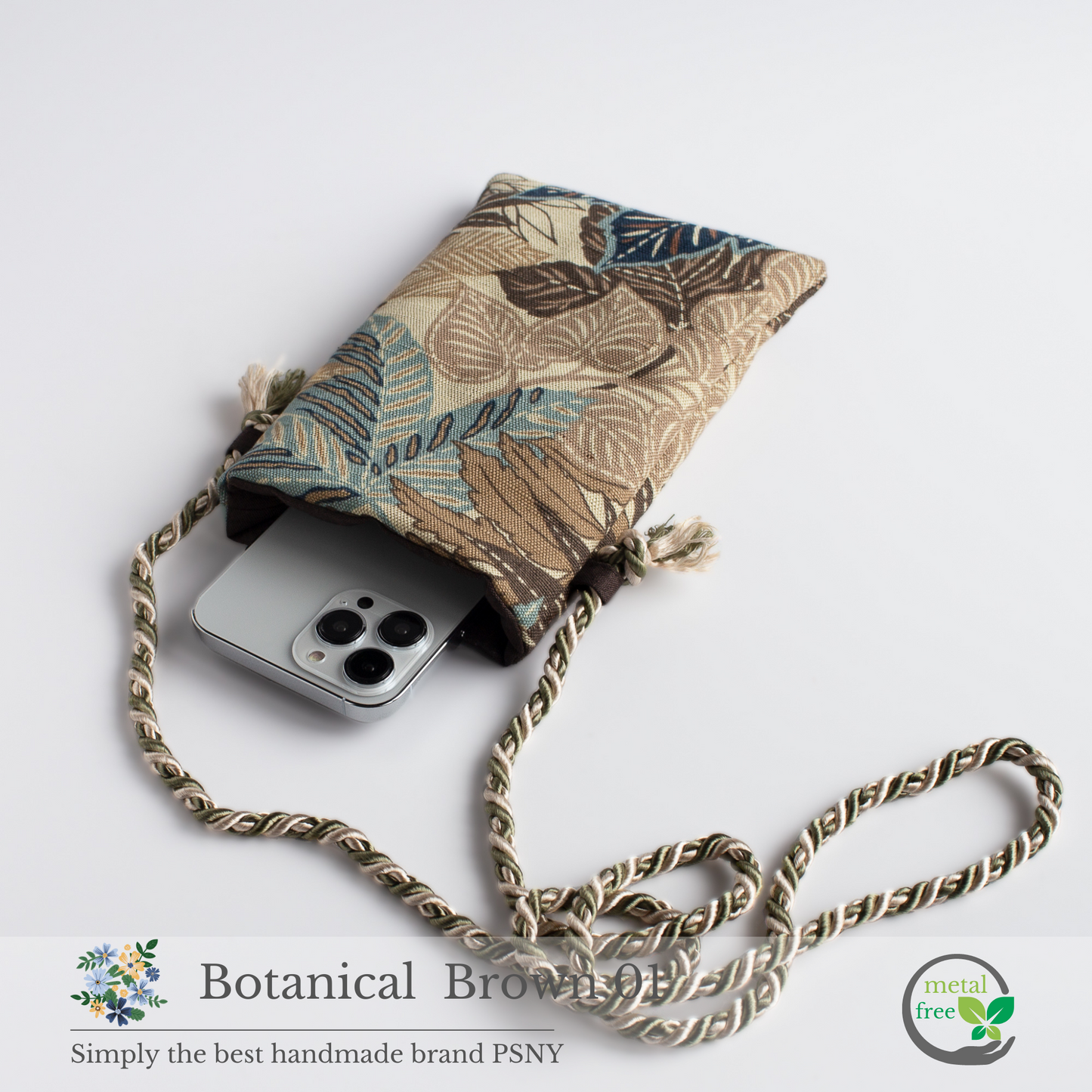 PSNY 植物棕色智能手機 Pochette Sacoche Mini 智能手機單肩包 BG23
