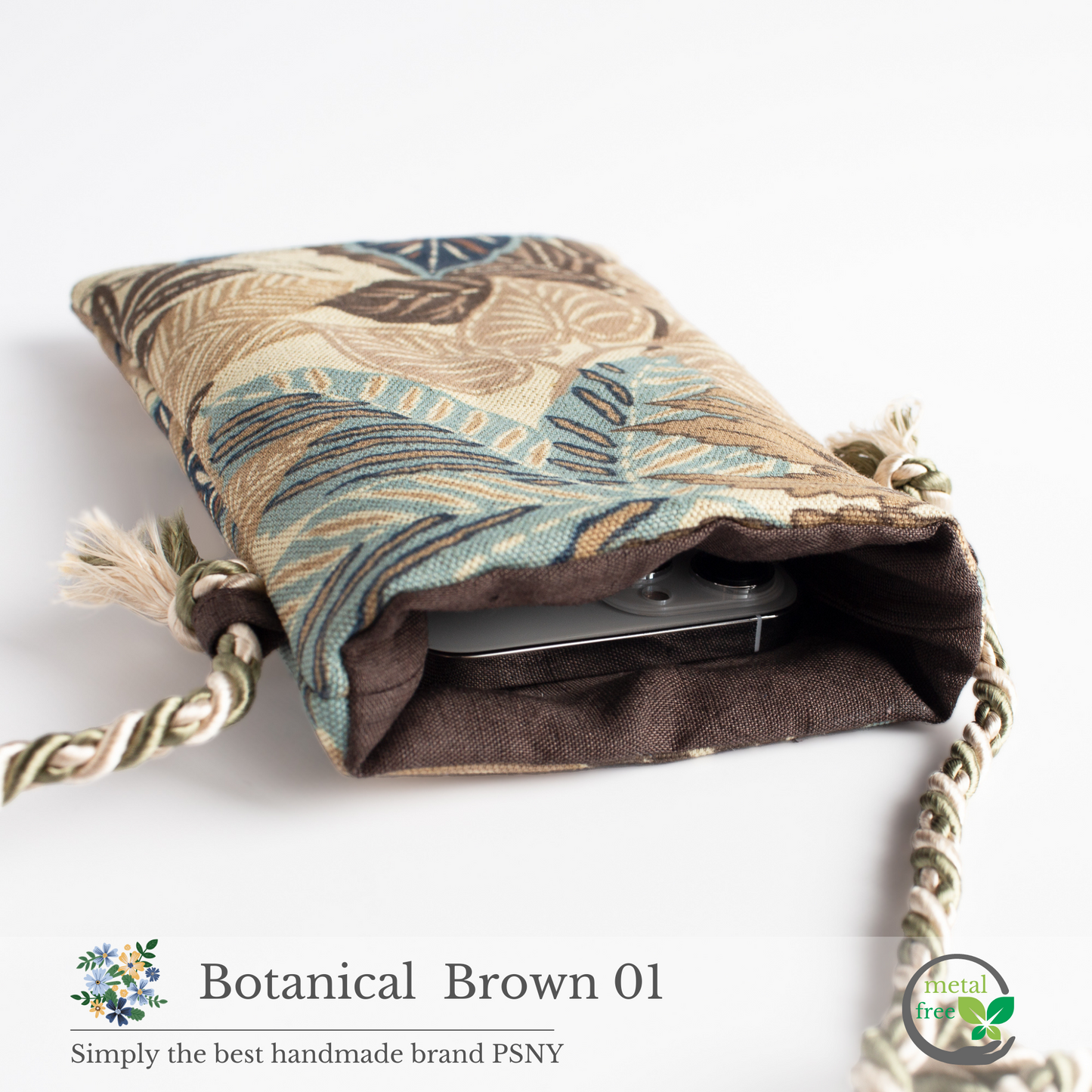 PSNY 植物棕色智能手機 Pochette Sacoche Mini 智能手機單肩包 BG23