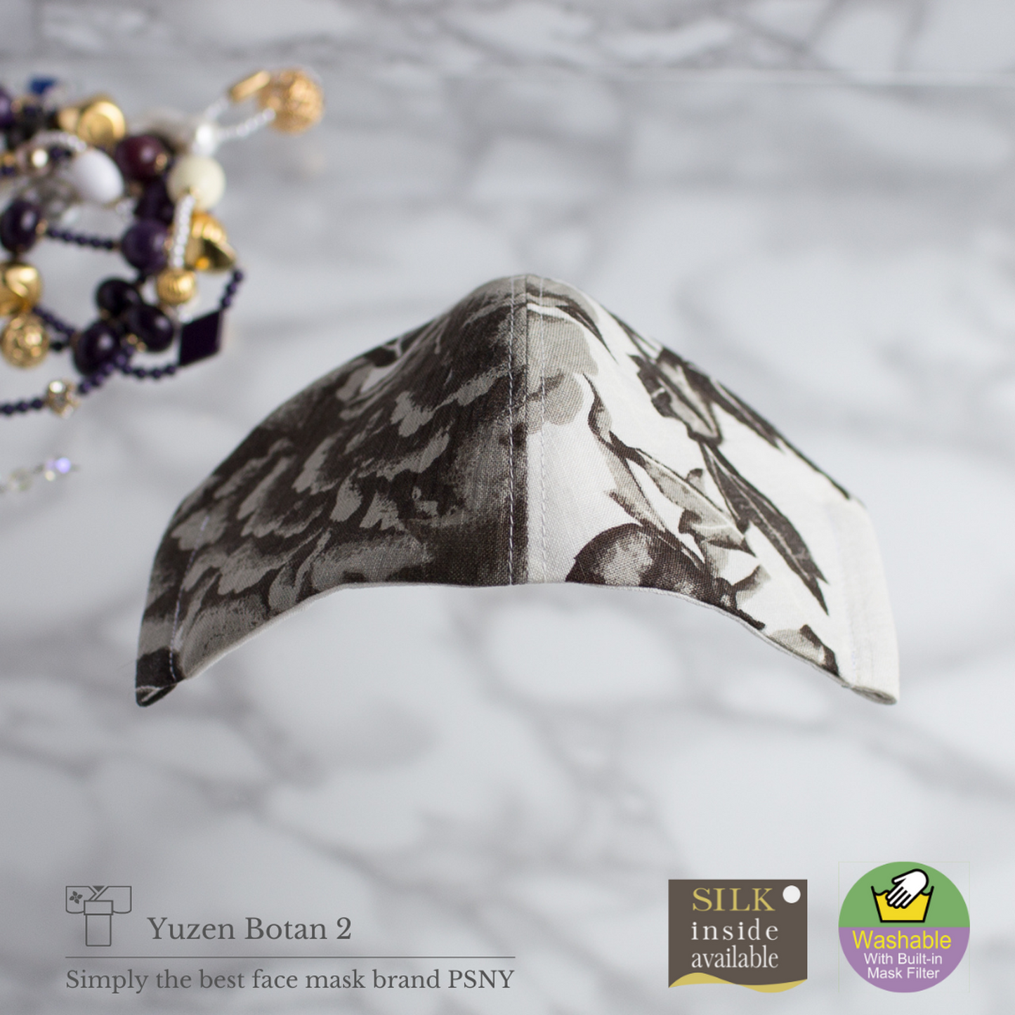 PSNY Yuzen/Button 2/Peony/Linen/Mask Omi Chijimi 麻 無紡布過濾器 手揉麻 Yoryu 皮膚表面/絲綢可選 面膜 自然美 美麗的日本服裝 日本服裝 奢華原始材料 -YR09