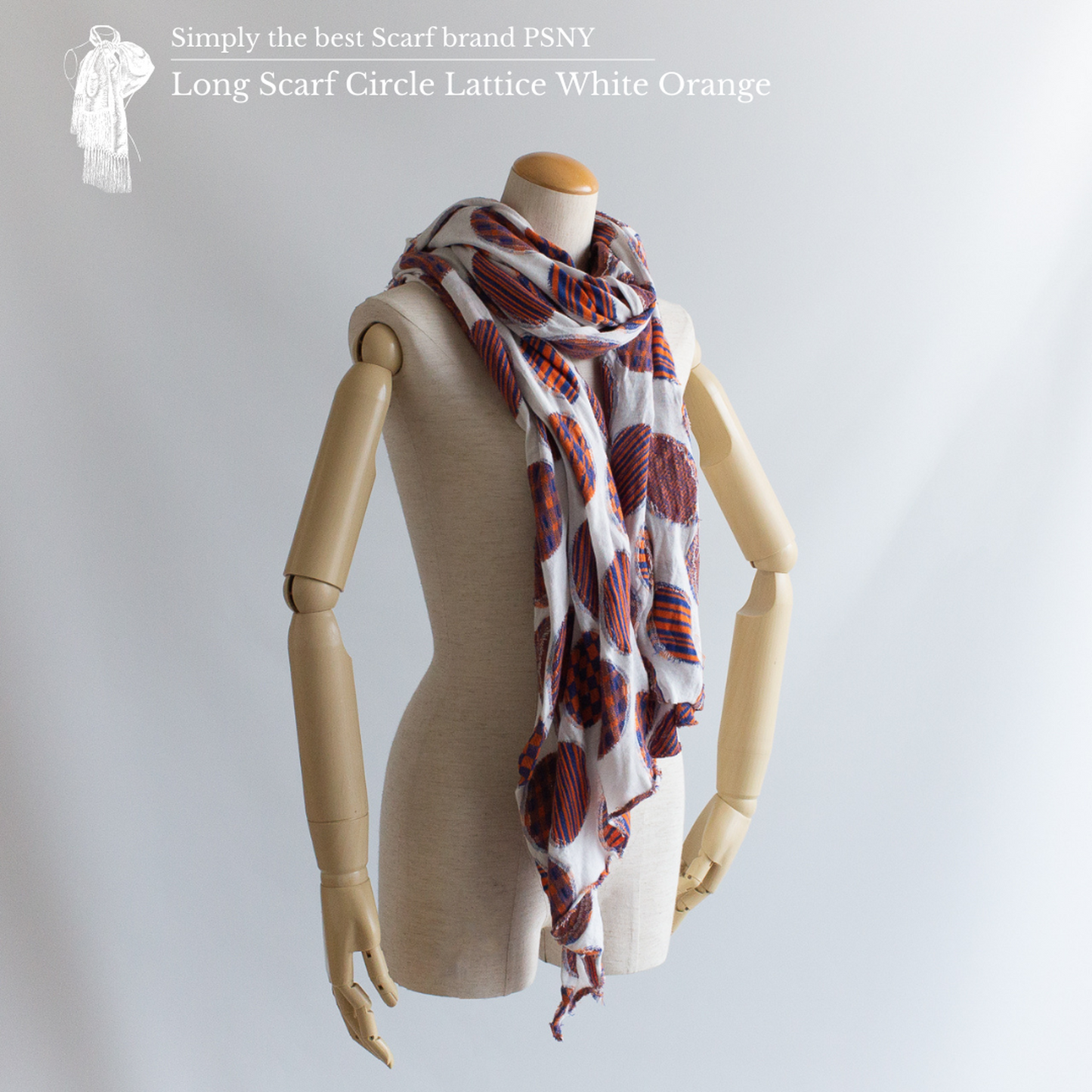 Cotton Circle Lattice White Orange Long Stole Very Soft Touch Made in Japan Fluffy SV02