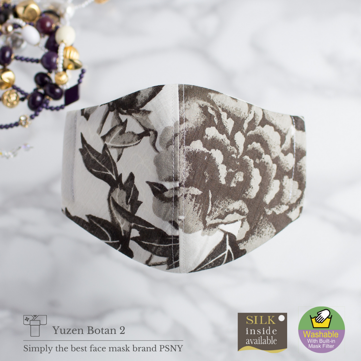 PSNY Yuzen/Button 2/Peony/Linen/Mask Omi Chijimi 麻 無紡布過濾器 手揉麻 Yoryu 皮膚表面/絲綢可選 面膜 自然美 美麗的日本服裝 日本服裝 奢華原始材料 -YR09
