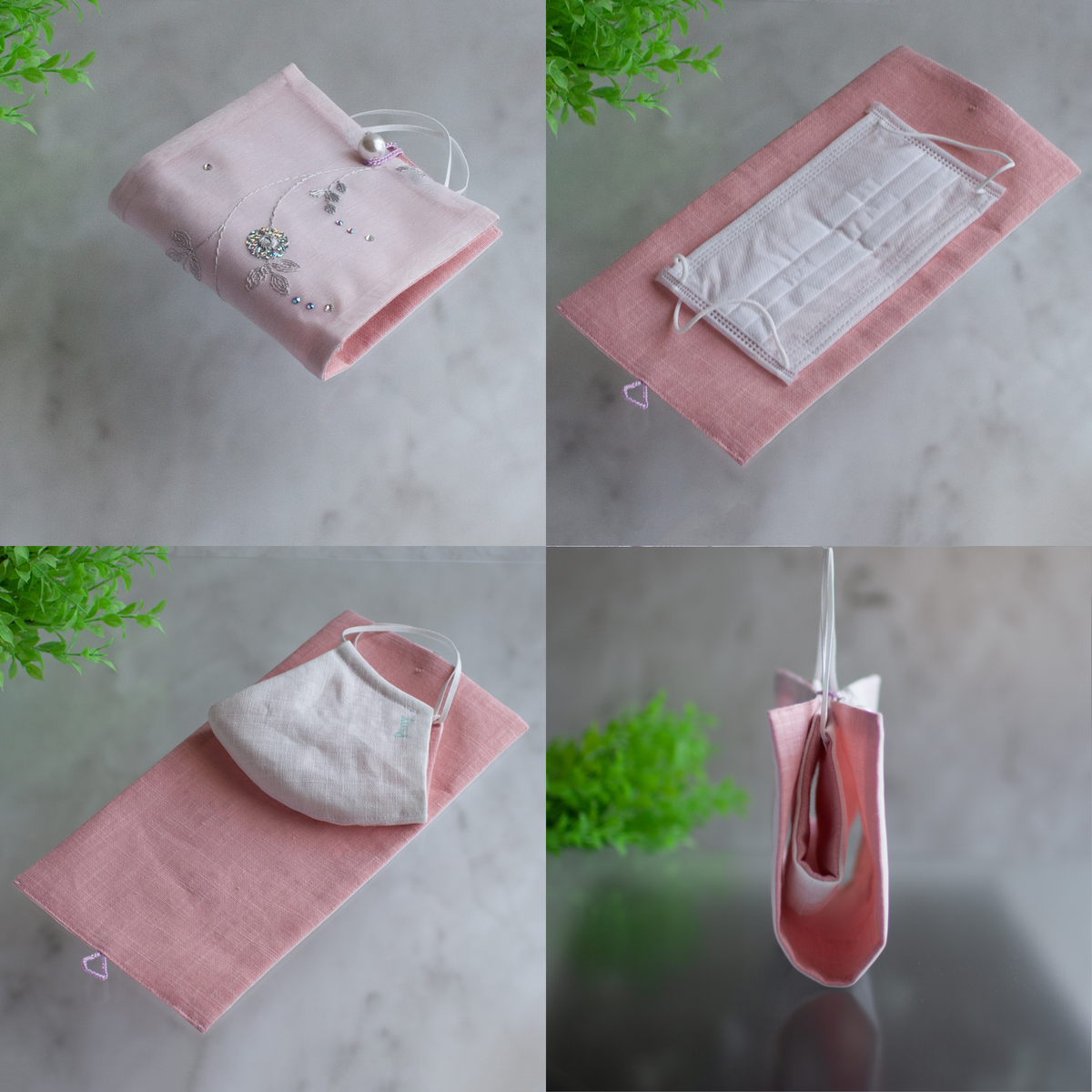 Embroidered Mask Case (Plants / Lace Flower / Ribbon Embroidery)