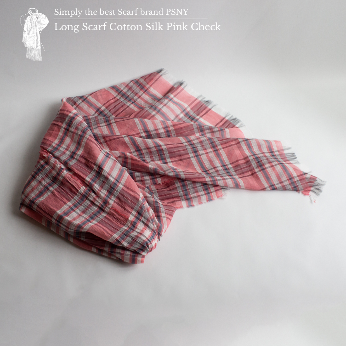 Cotton Silk Pink Check Long Stole Transparent Soft Feel Made in Japan Fluffy SV01