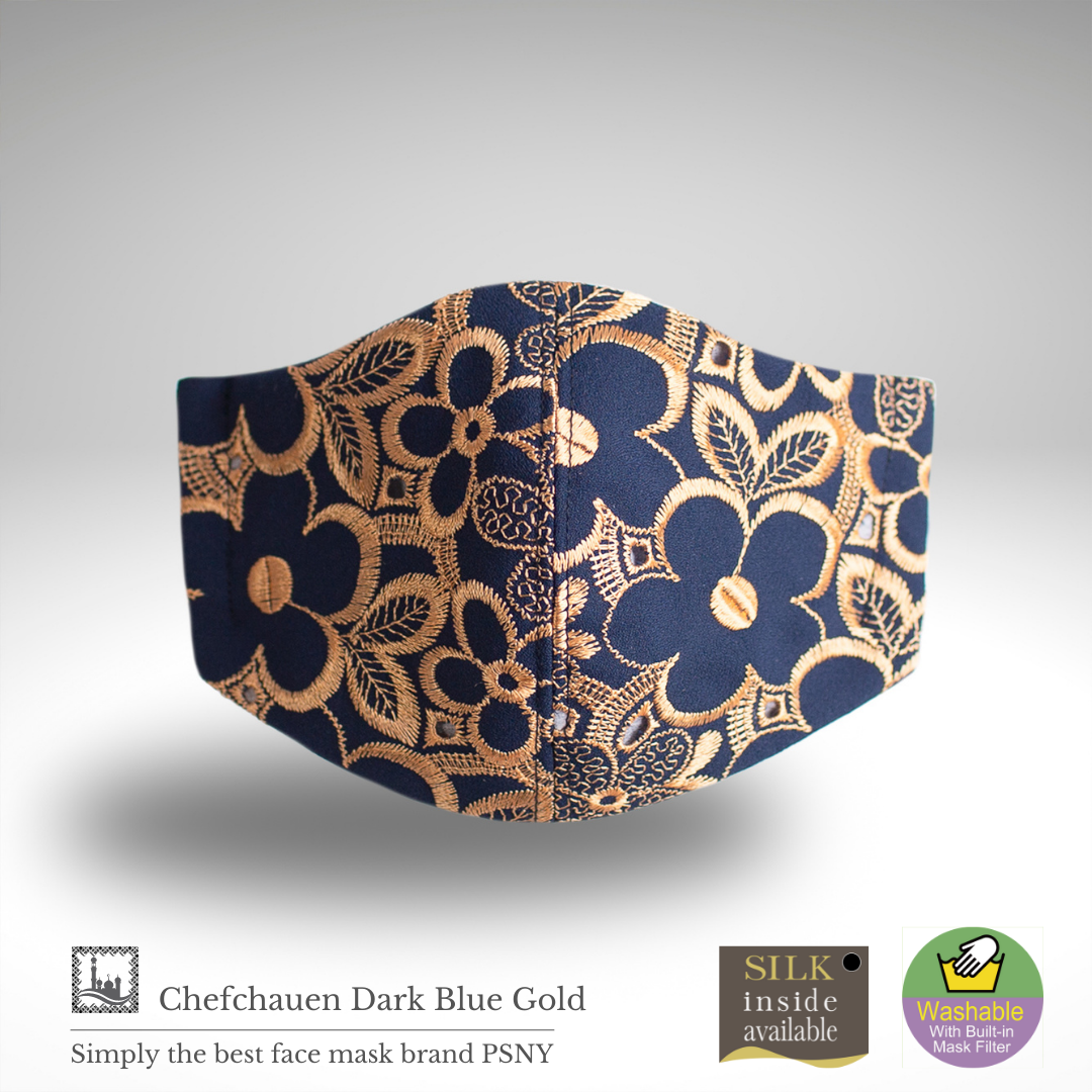 刺繡蕾絲 Chefchaouen/深藍色/金色和服 Shijira 無紡布過濾面膜免費送貨 -CH11