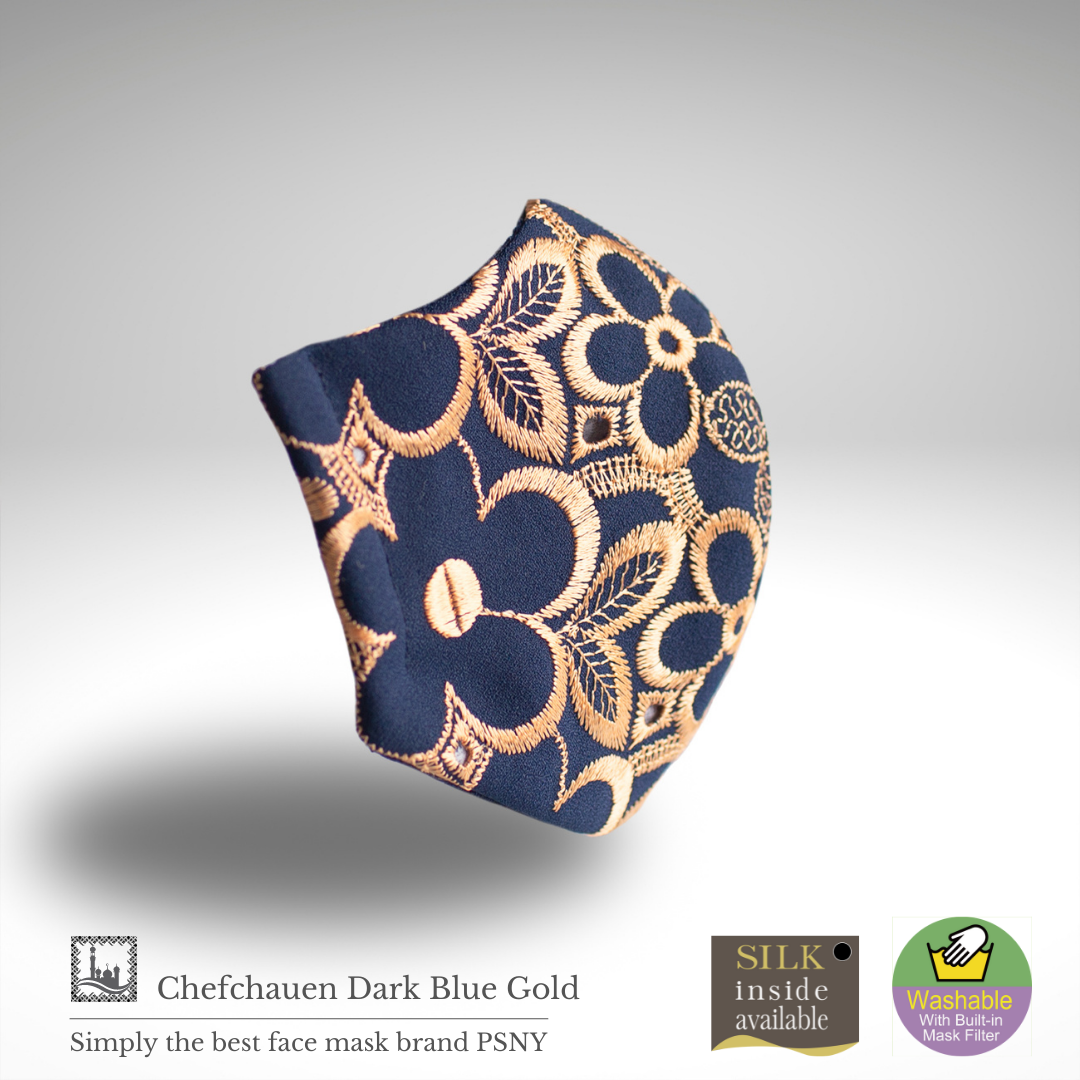 刺繡蕾絲 Chefchaouen/深藍色/金色和服 Shijira 無紡布過濾面膜免費送貨 -CH11
