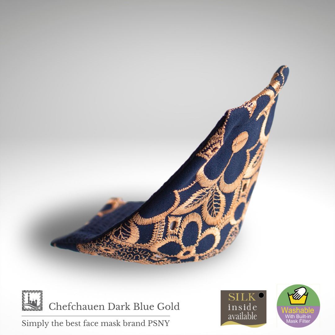 刺繡蕾絲 Chefchaouen/深藍色/金色和服 Shijira 無紡布過濾面膜免費送貨 -CH11