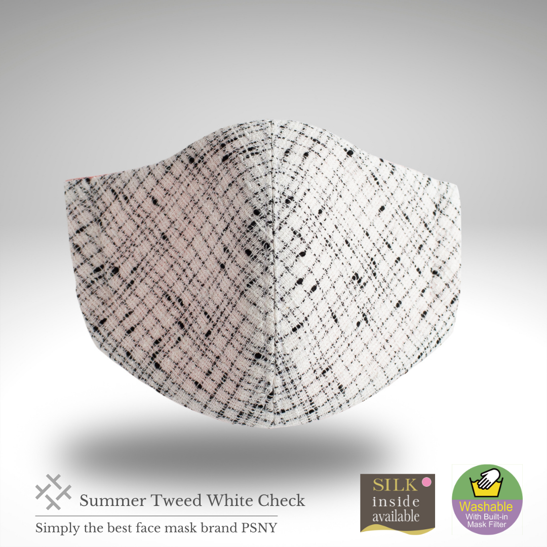 Summer tweed white check cotton mask CK04