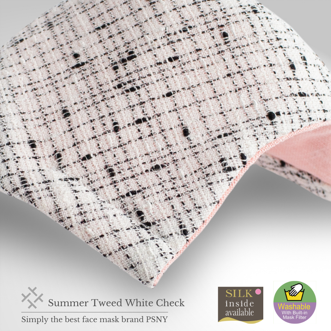 Summer tweed white check cotton mask CK04