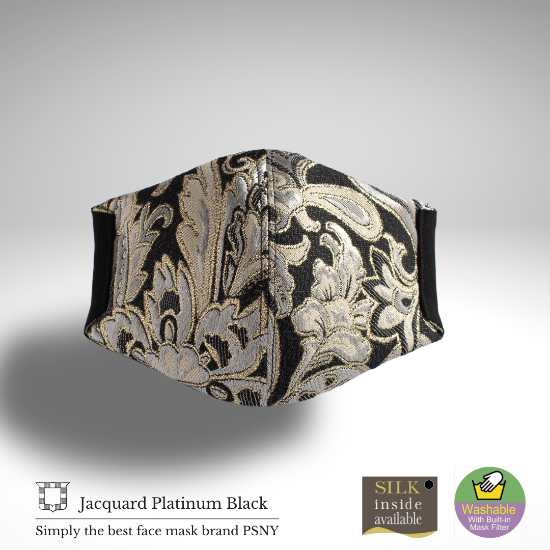 プラチナ・ジャガード・ブラックのフィルター入り 美しい マスク　JP01