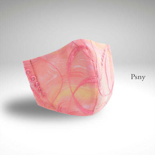 PSNY 透け感のあるバラード・刺繍レース・コーラルピンクのフィルター入りマスク モダンレトロデザイン　LB14
