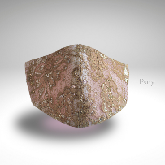 PSNY 金屬蕾絲/金色米色花粉黃沙無紡布過濾 3D 成人優雅奢華禮服入口儀式面具免費送貨 LM11