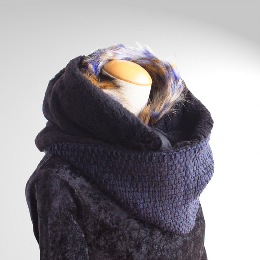 PSNY Blue Mix Eco Fur & Dark Blue Jacquard and Black Cashmere Snood 人造毛皮 SD22