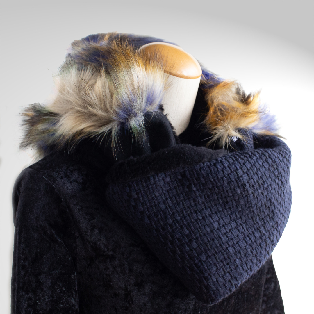 PSNY Blue Mix Eco Fur & Dark Blue Jacquard and Black Cashmere Snood 人造毛皮 SD22