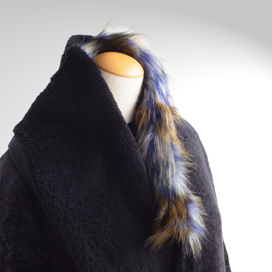 PSNY Blue Mix Eco Fur & Dark Blue Jacquard and Black Cashmere Snood 人造毛皮 SD22