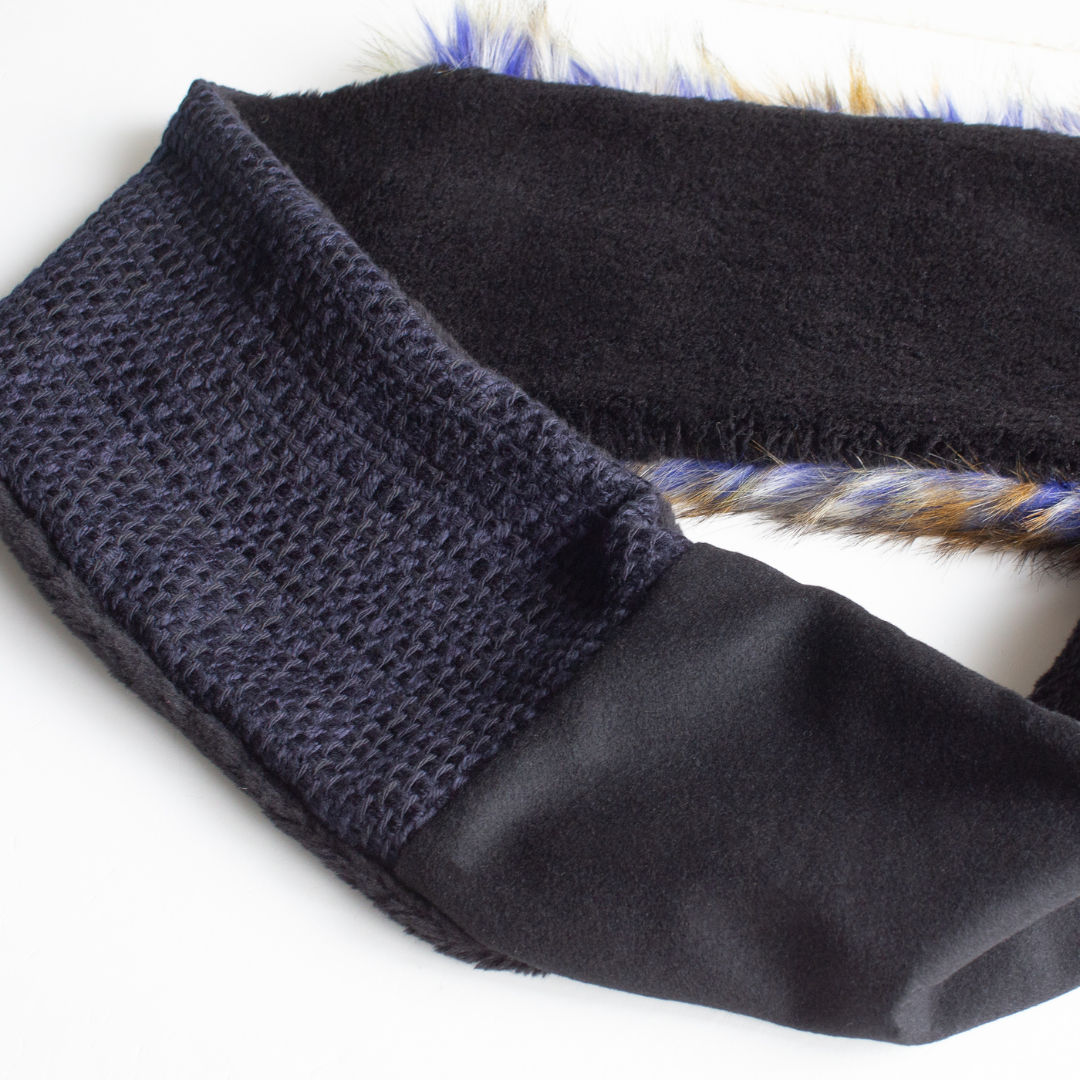 PSNY Blue Mix Eco Fur & Dark Blue Jacquard and Black Cashmere Snood 人造毛皮 SD22