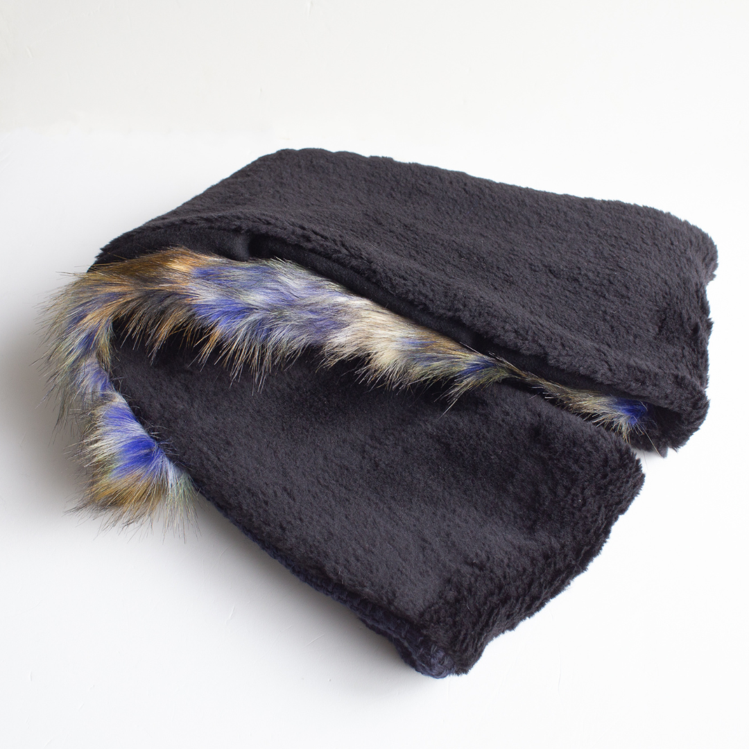 PSNY Blue Mix Eco Fur & Dark Blue Jacquard and Black Cashmere Snood 人造毛皮 SD22
