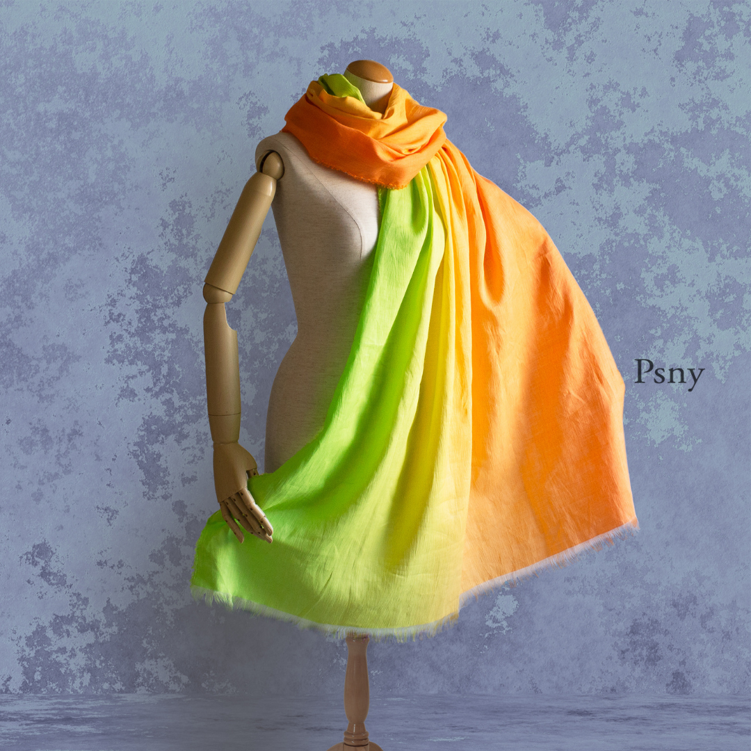 手捲亞麻 Yoryu Gradation・Parakeet・Large Scarf Omi Chijimi 手染長圍巾 SG02