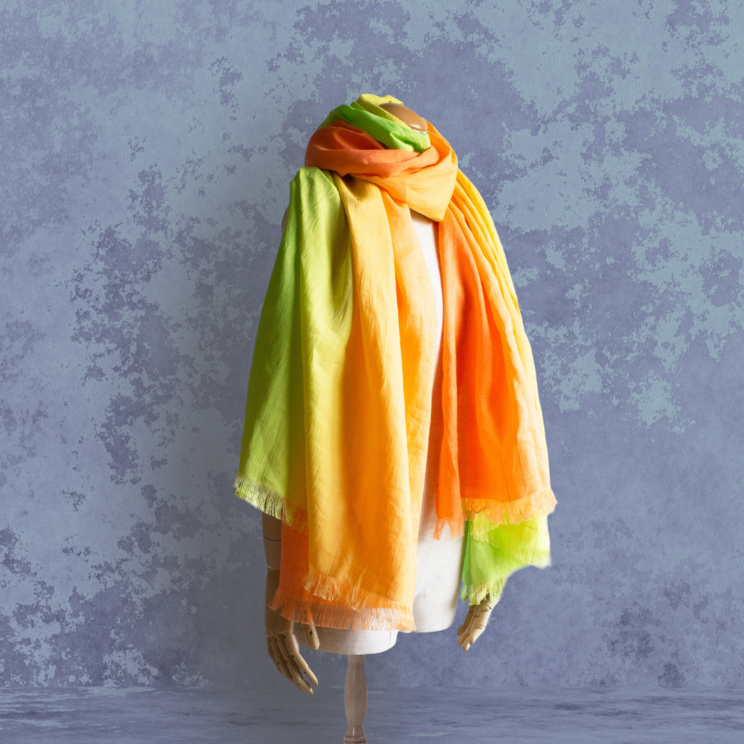 手捲亞麻 Yoryu Gradation・Parakeet・Large Scarf Omi Chijimi 手染長圍巾 SG02