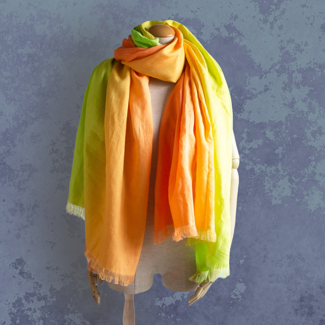 手捲亞麻 Yoryu Gradation・Parakeet・Large Scarf Omi Chijimi 手染長圍巾 SG02
