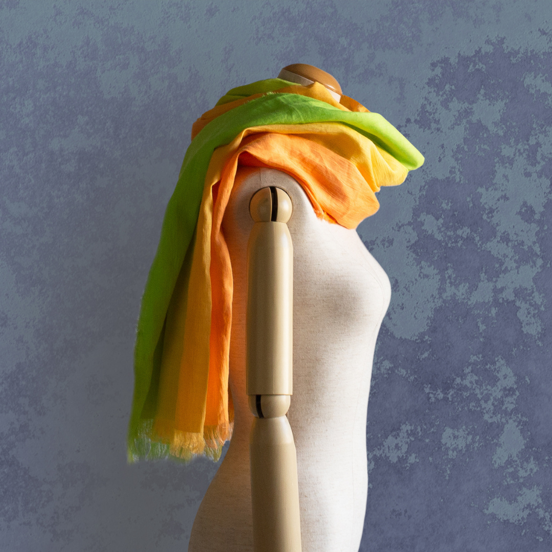 手捲亞麻 Yoryu Gradation・Parakeet・Large Scarf Omi Chijimi 手染長圍巾 SG02