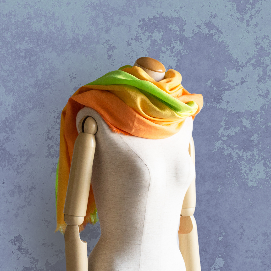 手捲亞麻 Yoryu Gradation・Parakeet・Large Scarf Omi Chijimi 手染長圍巾 SG02
