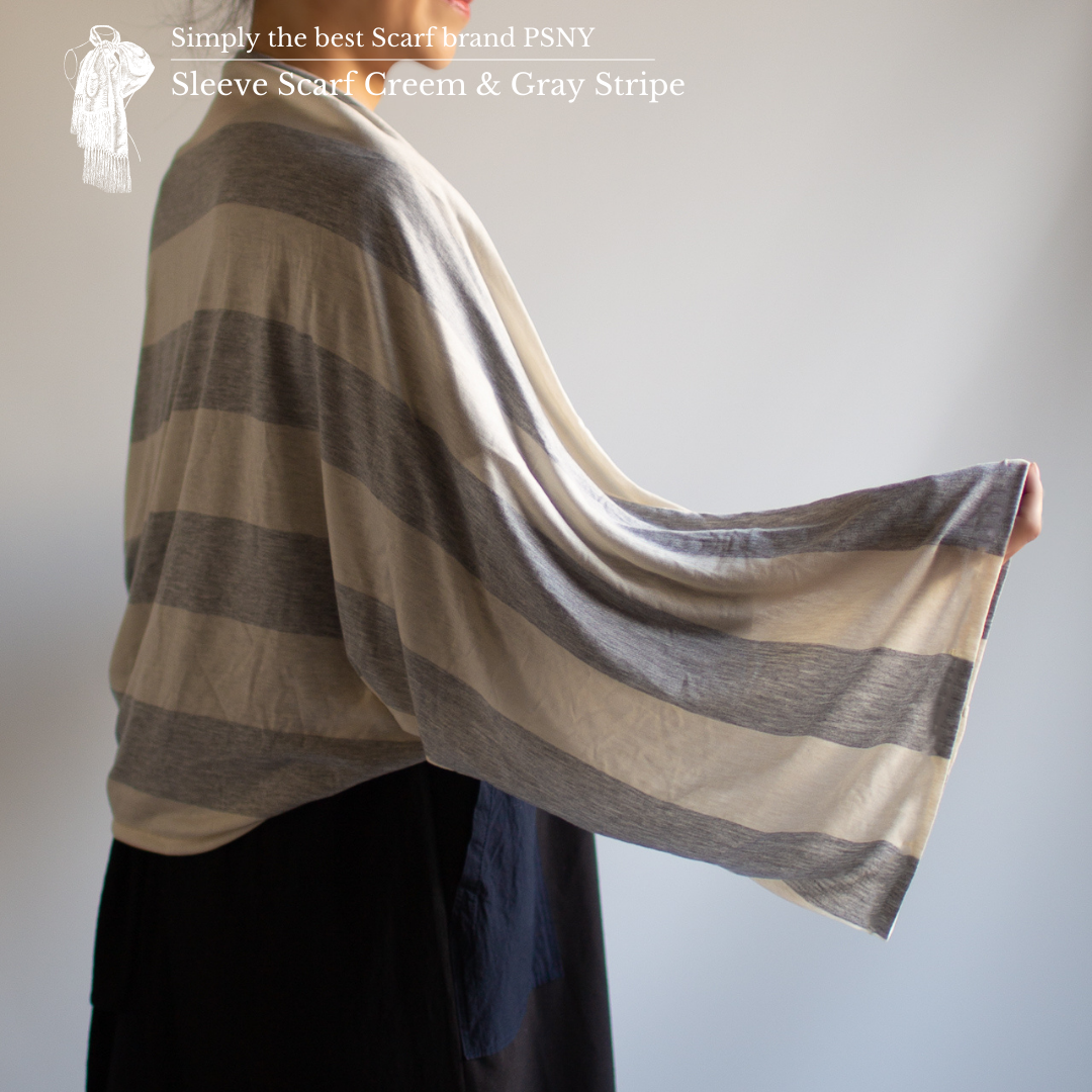 Sleeve Stole Cream & Grey Stripes Soft & Soft 材料肩帶袖斗篷 SS01