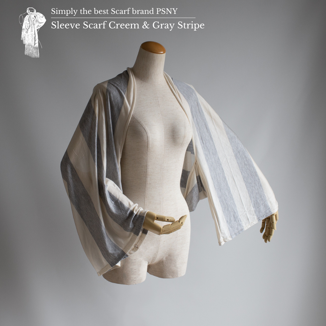 Sleeve Stole Cream & Grey Stripes Soft & Soft 材料肩帶袖斗篷 SS01