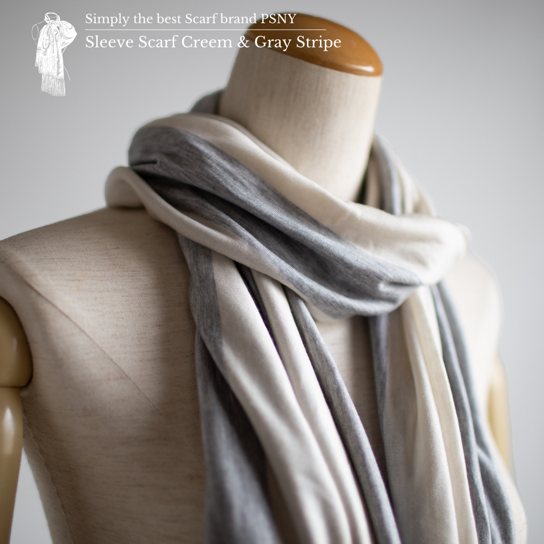 Sleeve Stole Cream & Grey Stripes Soft & Soft 材料肩帶袖斗篷 SS01