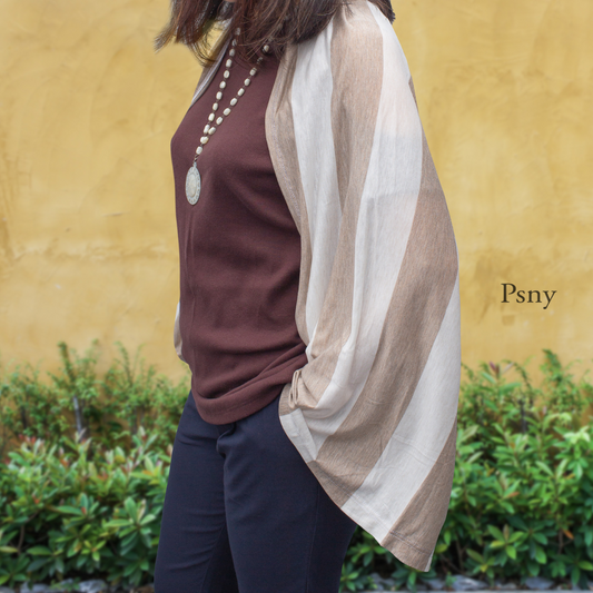 Sleeve Stole White & Beige Stripes Thick & Soft 材料披肩帶袖 SS04