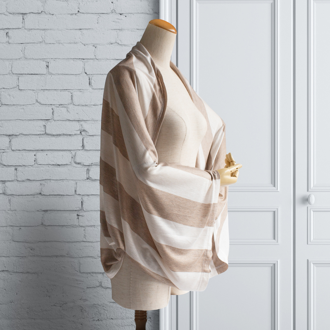 Sleeve Stole White & Beige Stripes Thick & Soft 材料披肩帶袖 SS04