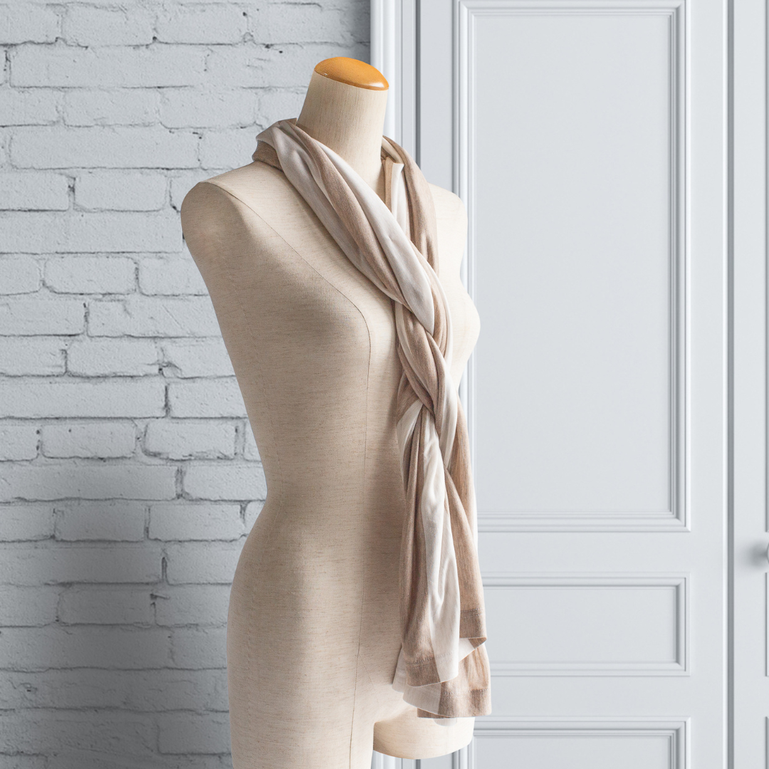 Sleeve Stole White & Beige Stripes Thick & Soft 材料披肩帶袖 SS04