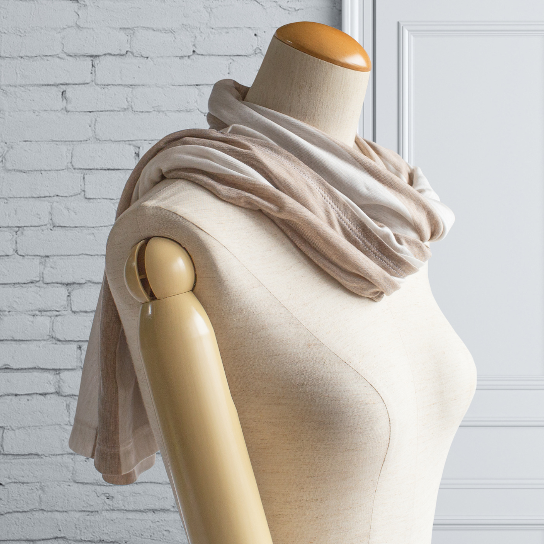Sleeve Stole White & Beige Stripes Thick & Soft 材料披肩帶袖 SS04