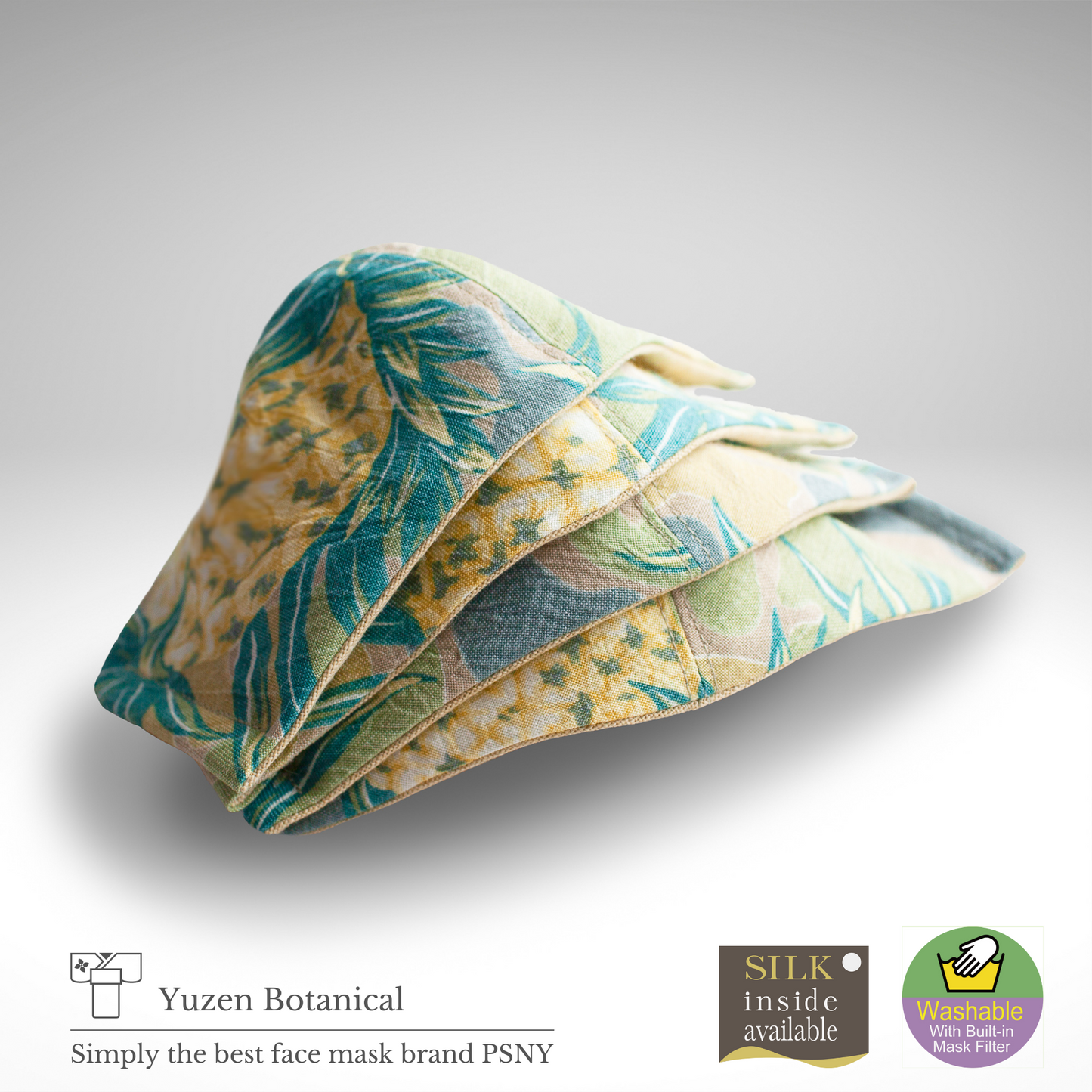 PSNY Yuzen-dyed linen botanical mask YR04
