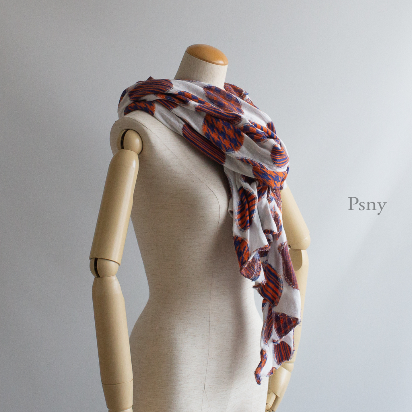 Cotton Circle Lattice White Orange Long Stole Very Soft Touch Made in Japan Fluffy SV02